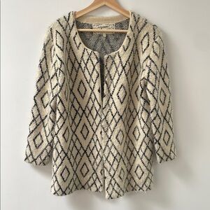 Pink Martini Wool Blend Abstract geometric black cream Open Front Cardigan M